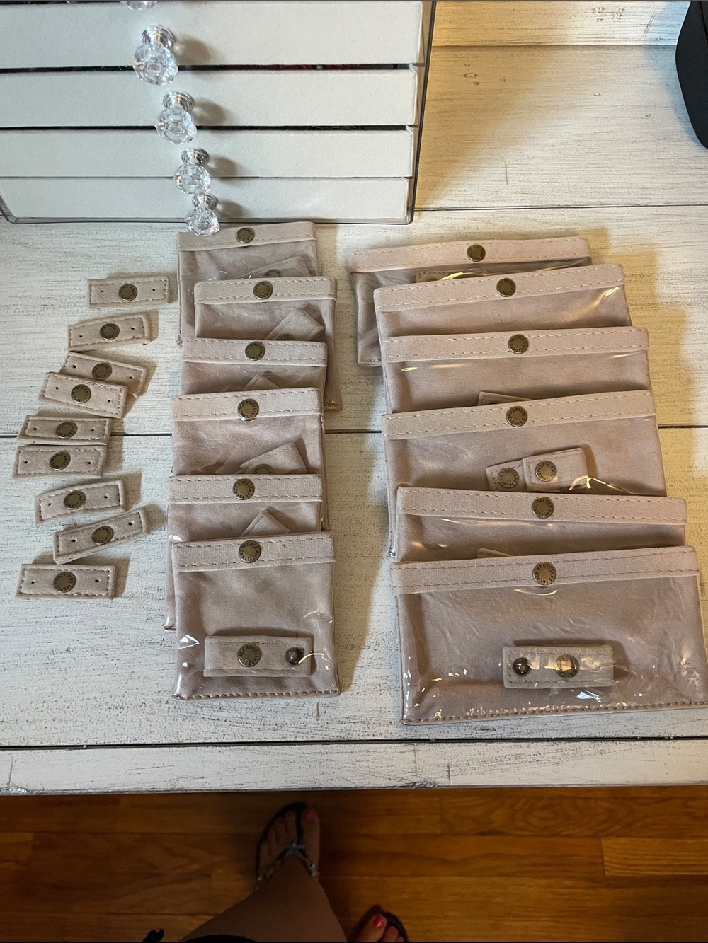 Nude Leather pockets with metal stud Snap Tabs